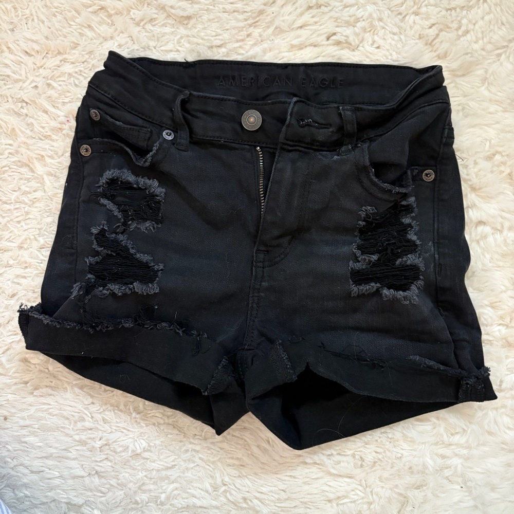 000 American Eagle Outfitters Black Jean Shorts Distressed Style
